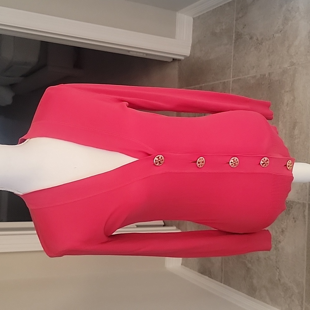 Tory Burch bright pink red cotton cardigan size XS